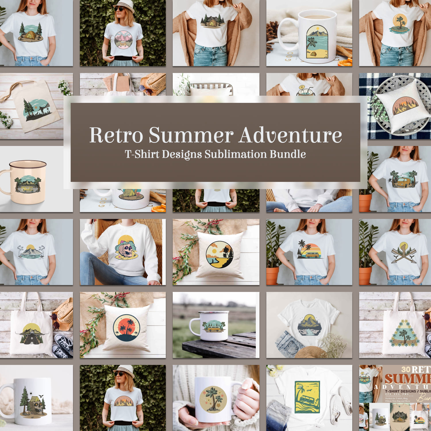 Retro Summer Adventure T-shirt Designs Sublimation Bundle.