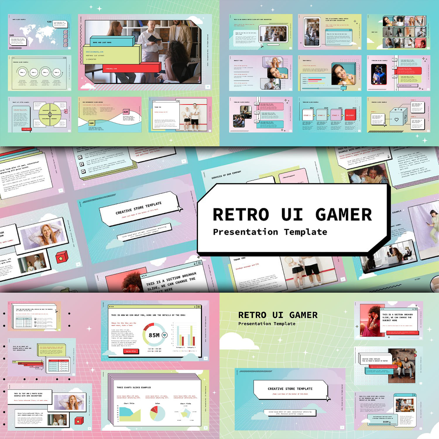 Retro UI Gamer - PowerPoint Template cover.