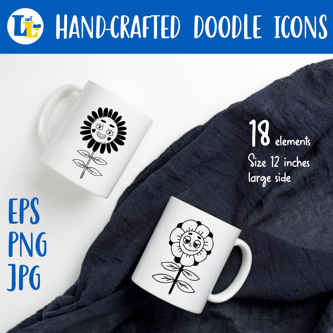 Retro Clipart, Groovy Elements. Hand Hand Drawn Doodle Icons example.