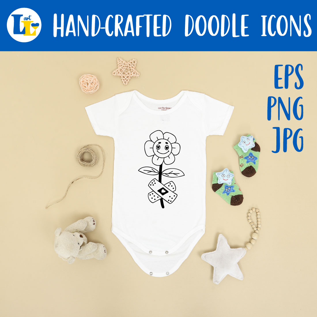 Retro Clipart, Groovy Elements. Hand Hand Drawn Doodle Icons baby.