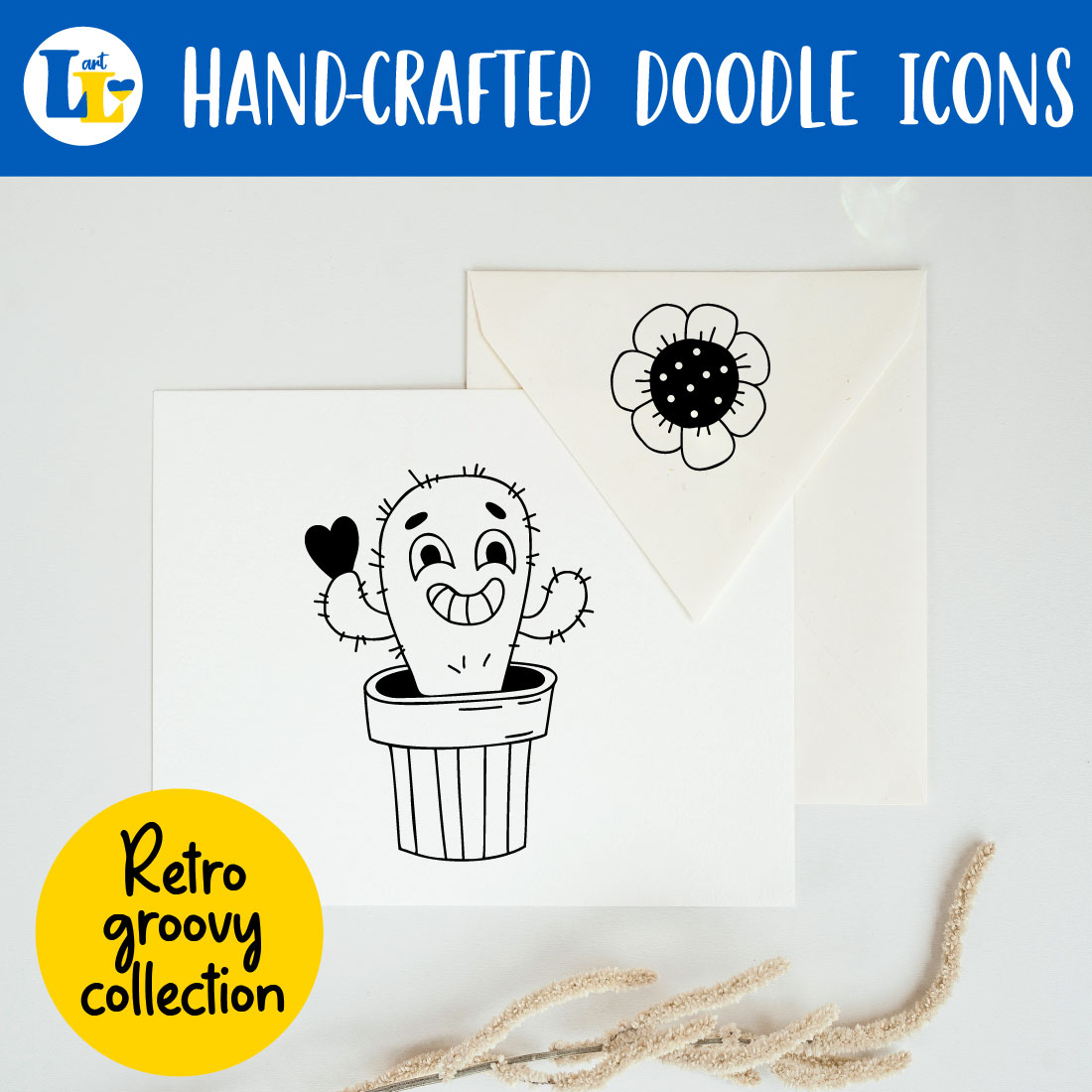Retro Clipart, Groovy Elements. Hand Hand Drawn Doodle Icons.