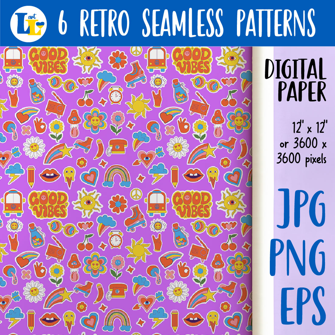retro patern Retro Hippy Seamless Pattern Groovy Background Digital Paper.