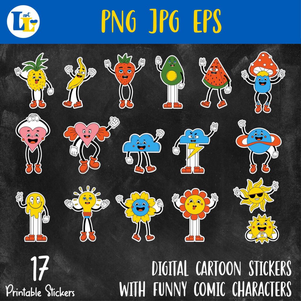 Funny characters digital stickers Bundle|Printable stickers - MasterBundles