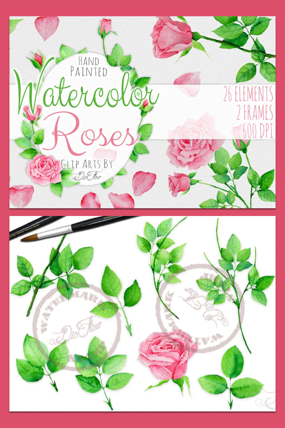 rose watercolor clip art 03