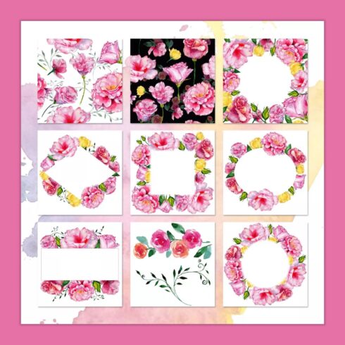 Roses Flowers PNG Watercolor Set cover.