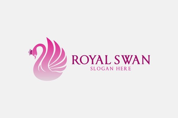 Pink swan logo with lettering.