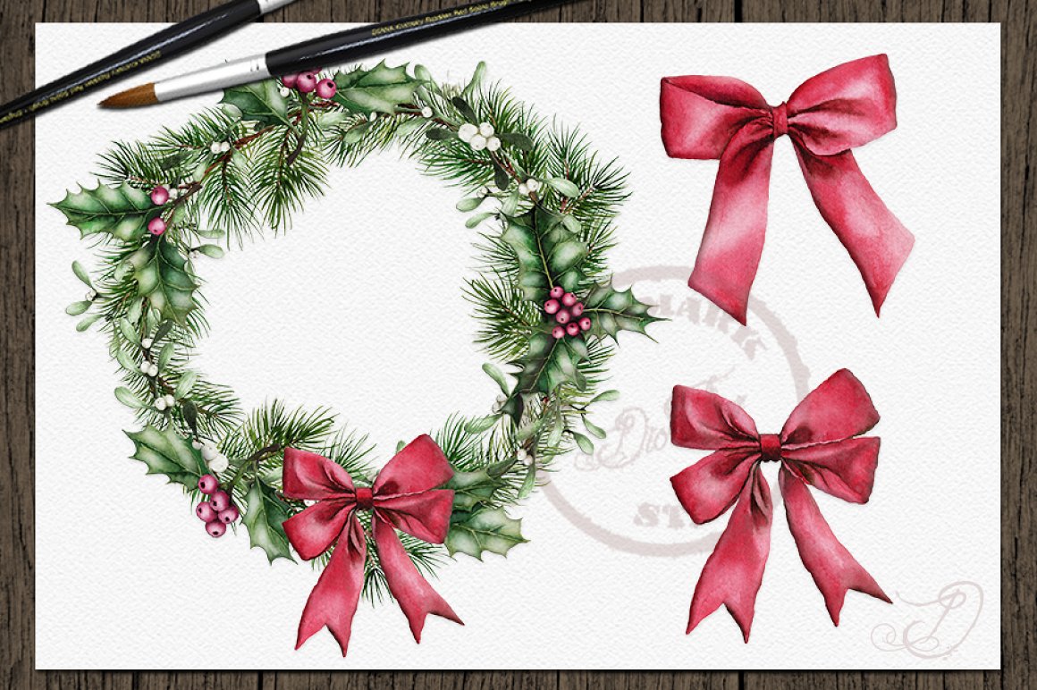 Festive Christmas frame with red ribbon.