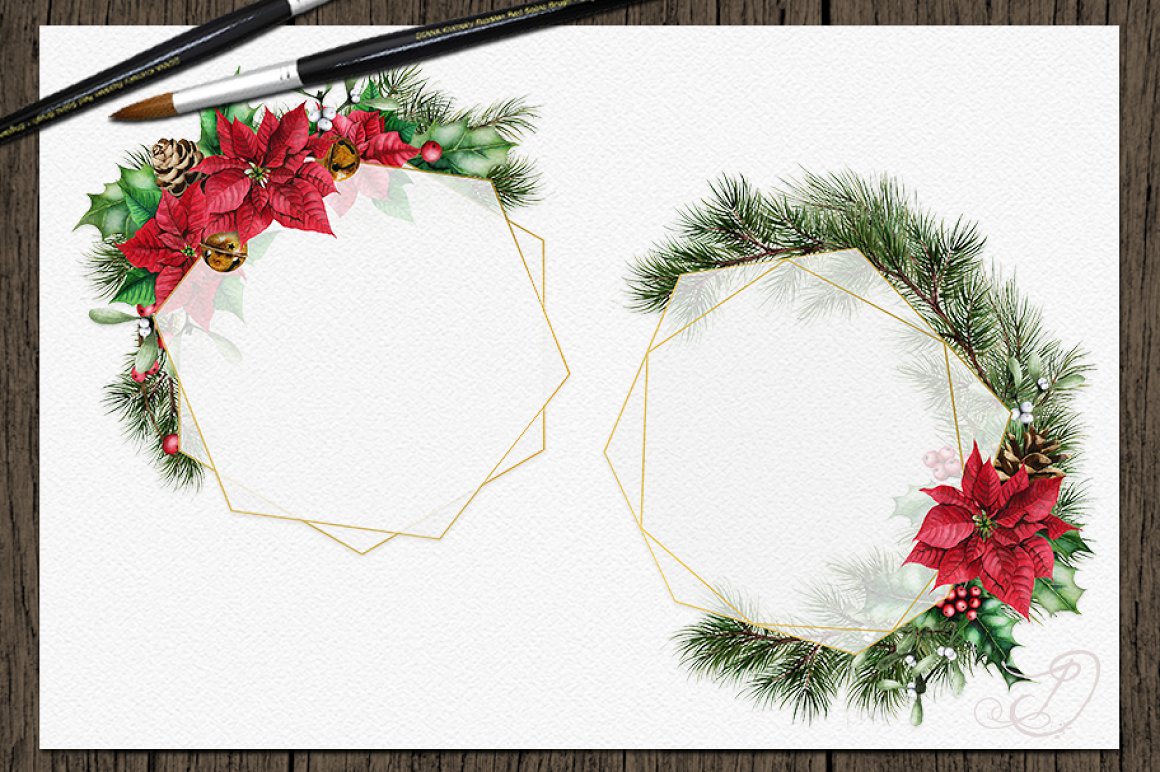 Two Christmas geometric frames.