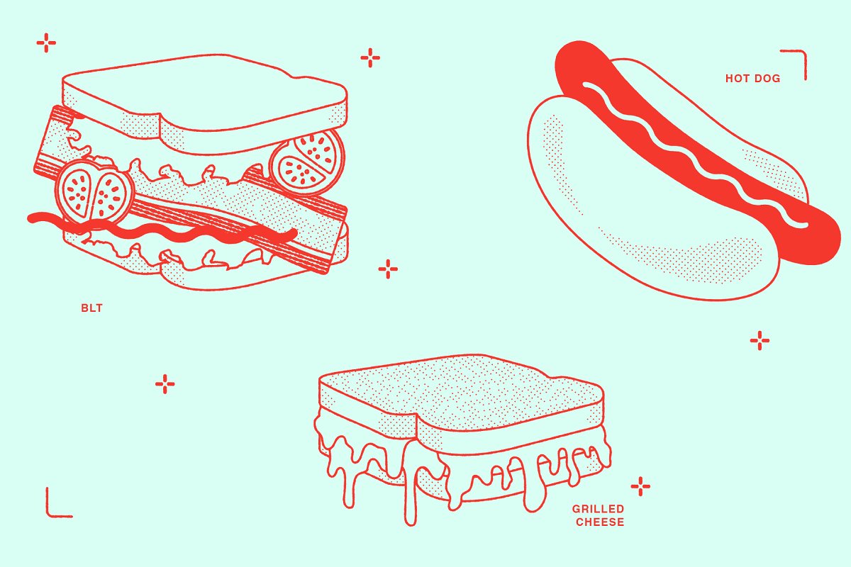 Grilled cheese, hot dog.