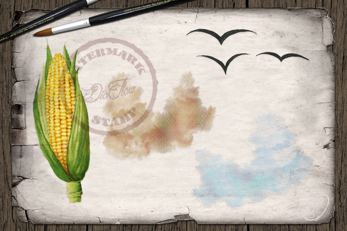 Watercolor scarecrow elements.