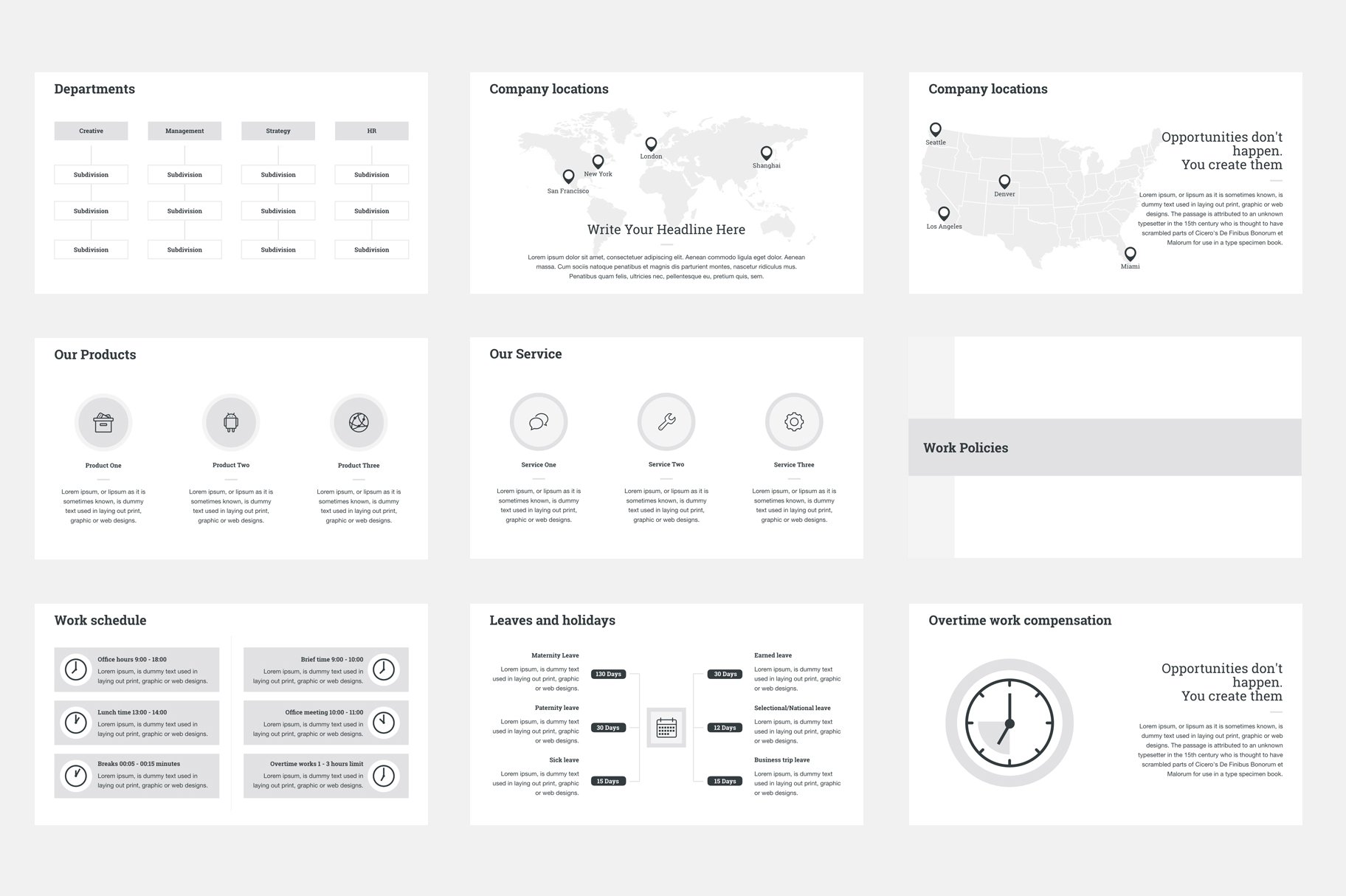This template includes light grey maps and own diagrams.
