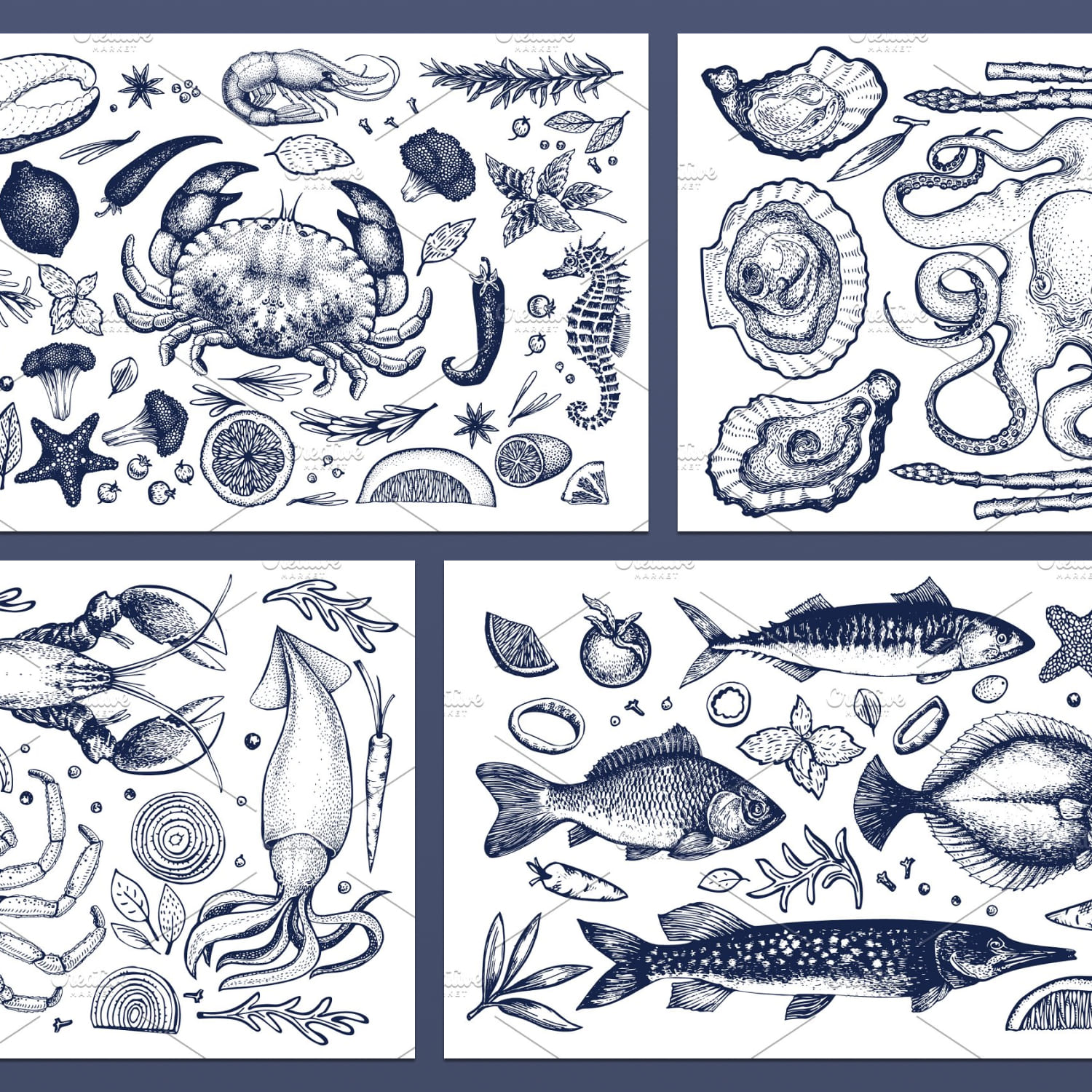 Seafood Vector Collection created by Lubov Illustrations Shop.