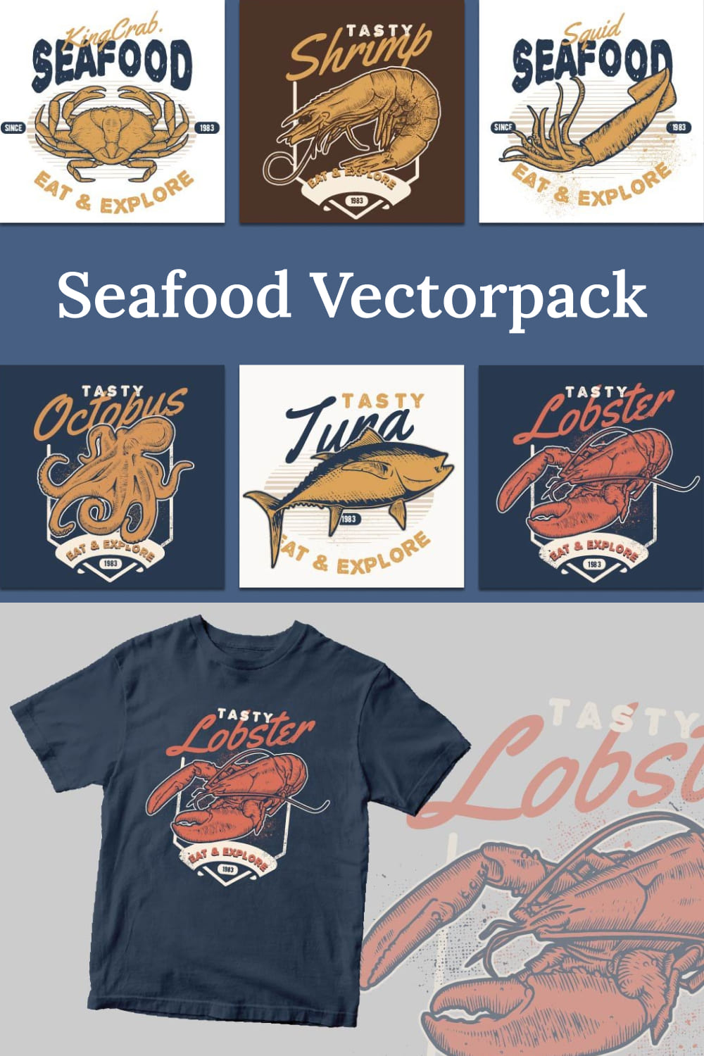 Seafood vector pack - pinterest image preview.
