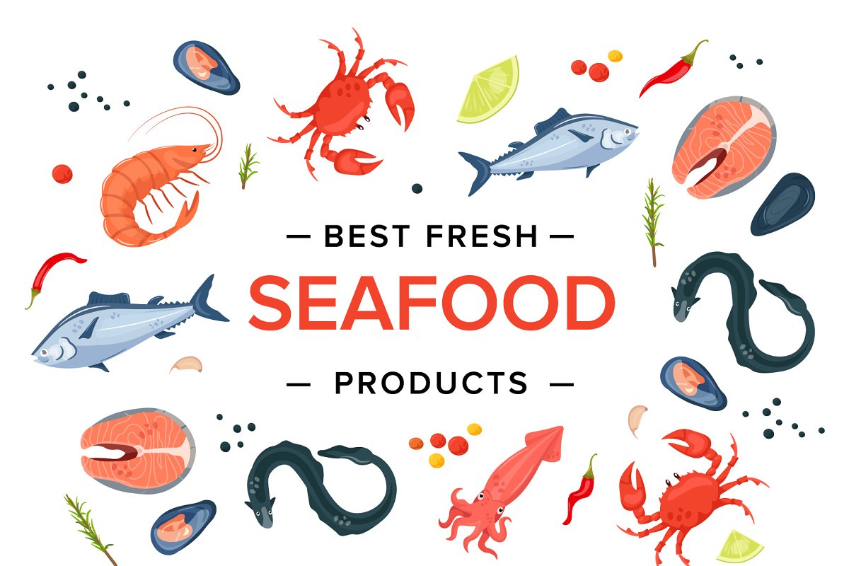 Cover image of Seafood products set.