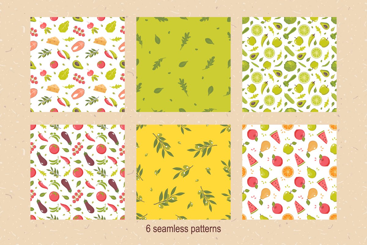 You will get 6 seamless patterns.