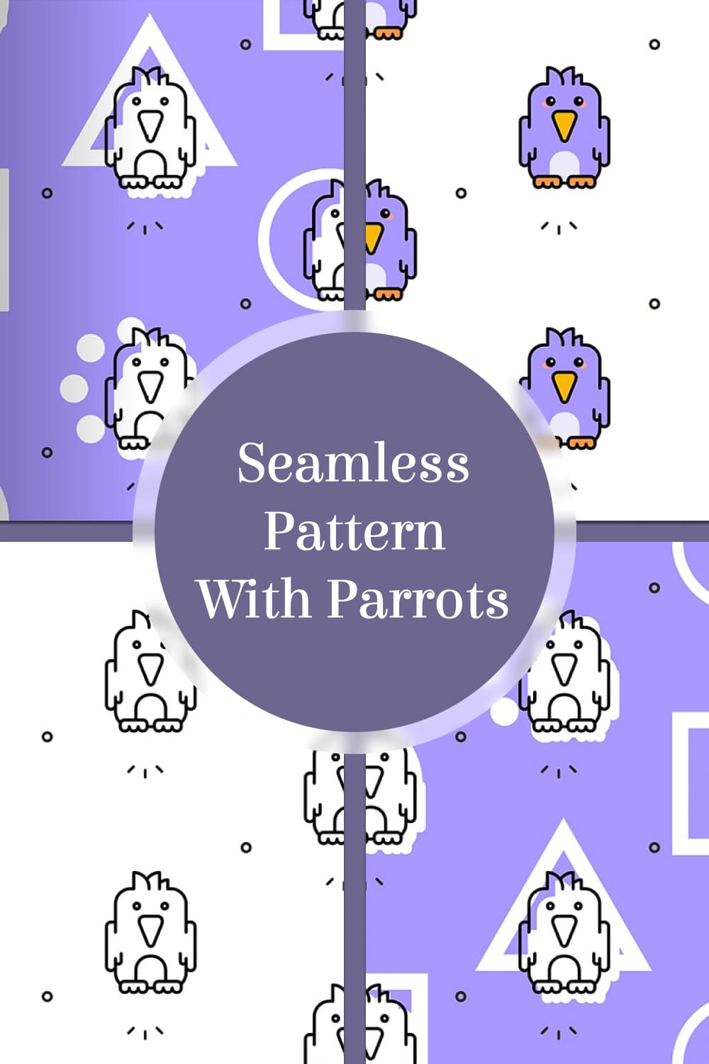 Seamless pattern with parrots - pinterest image preview.