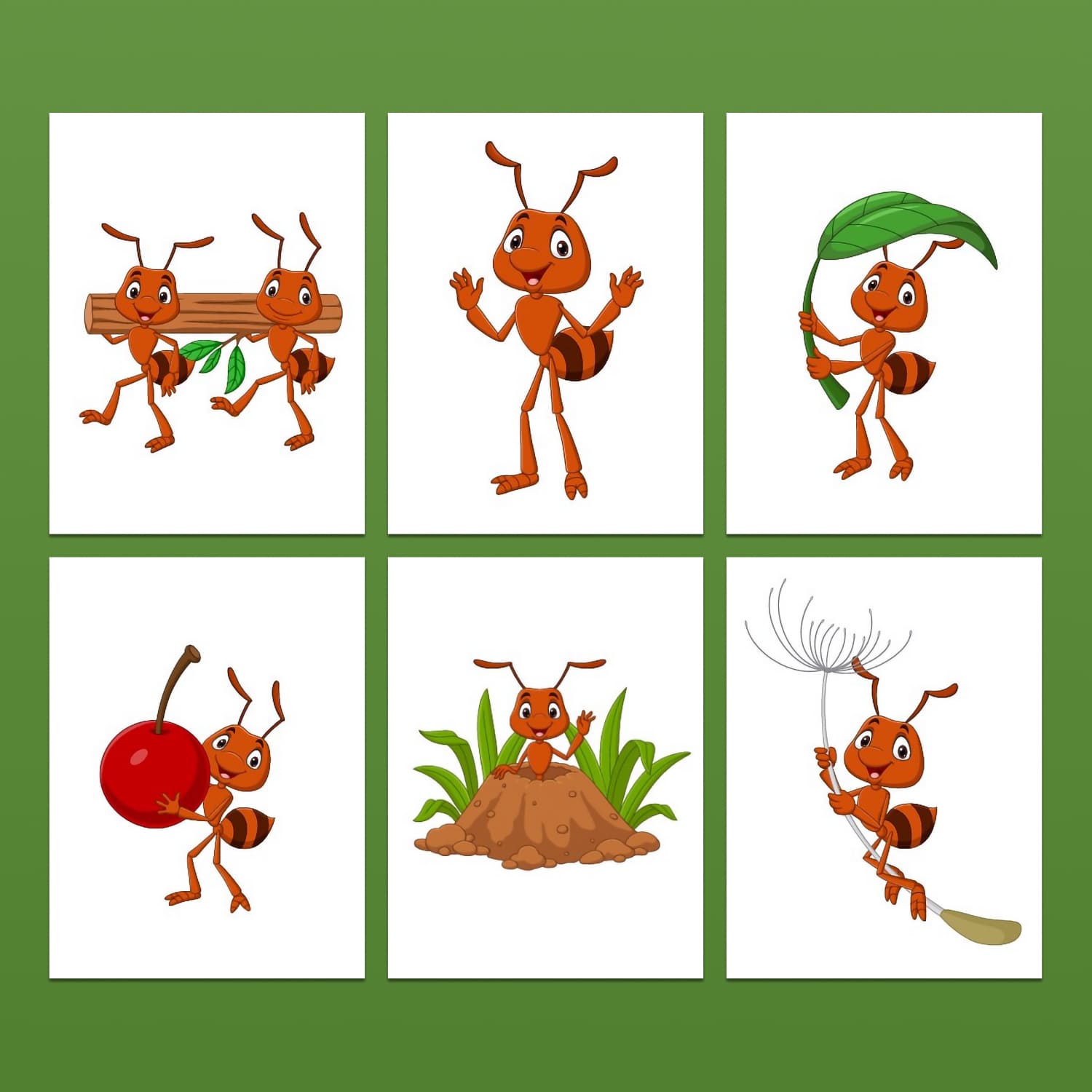 Set of Six Cartoon Brown Ant Animal cover.