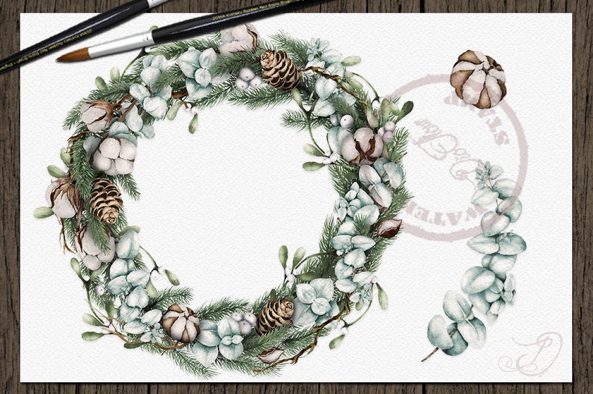 So lush Christmas wreath with pines.