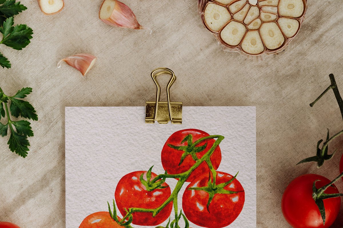 Watercolor tomatoes.