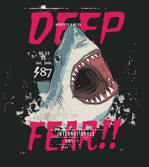 Pack Off 25 Retro T-Shirt Designs Shark Example.