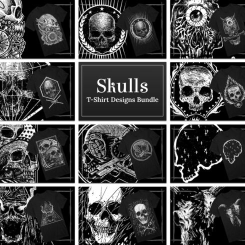 Skulls | T-shirt designs Bundle| Apparel | Merchandise.