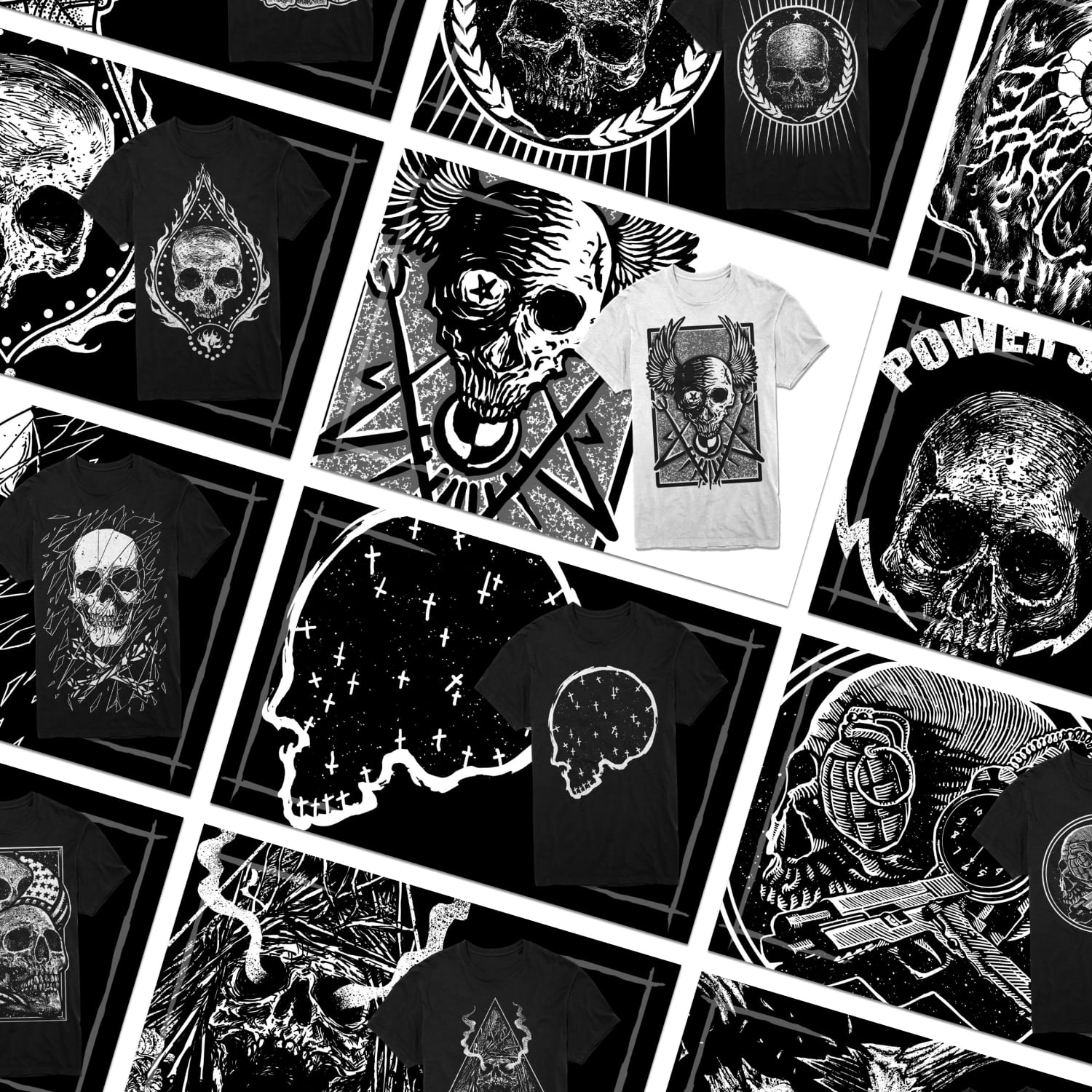Skulls | T-shirt designs Bundle| Apparel | Merchandise cover.
