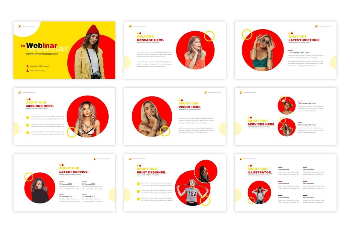 Bright template with red and yellow shapes.