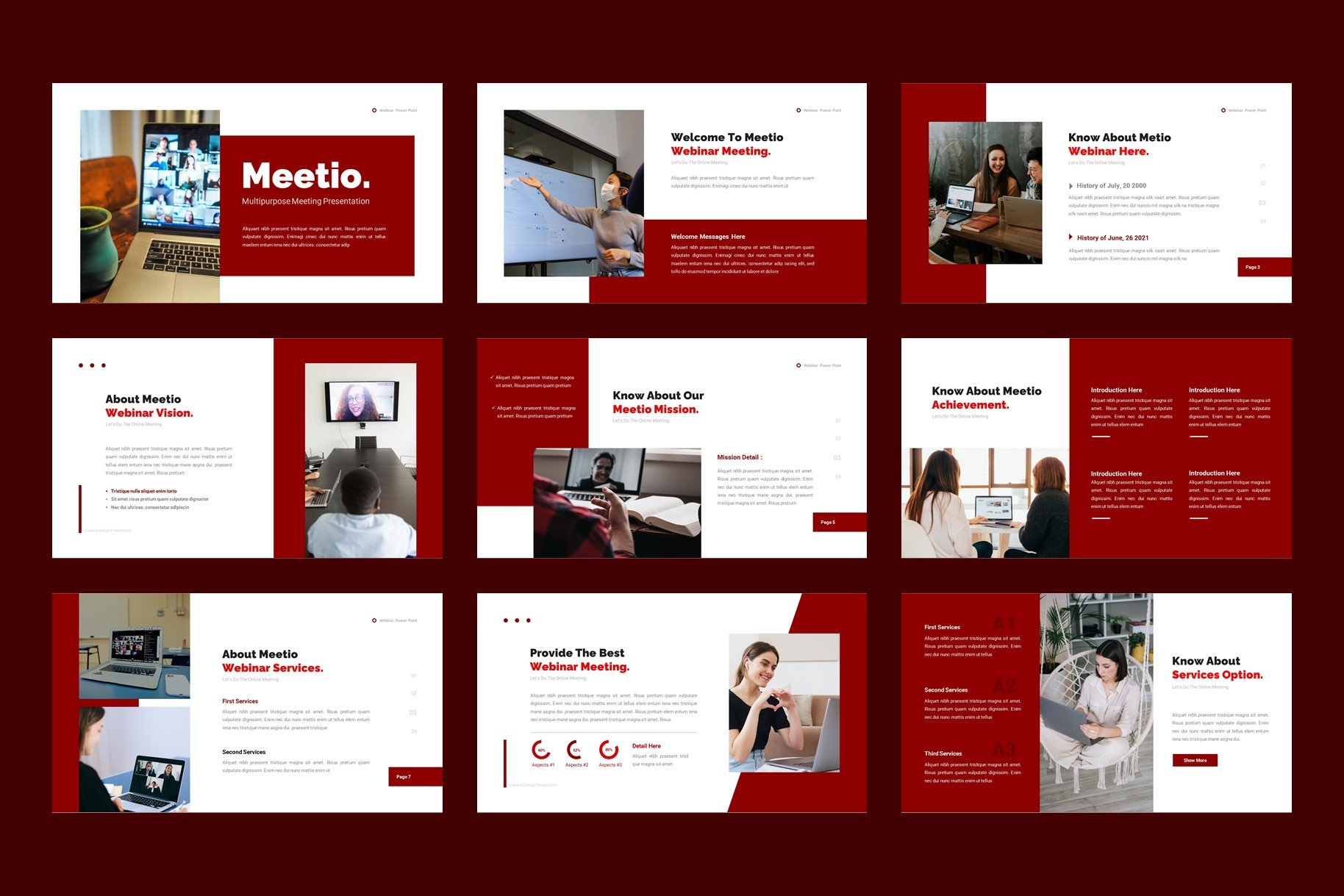 Red and white template for business topics.