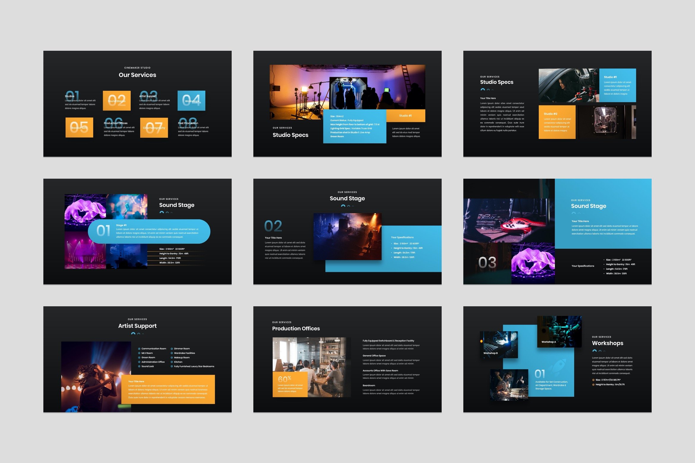 Blue and purple blocks for dark business template.