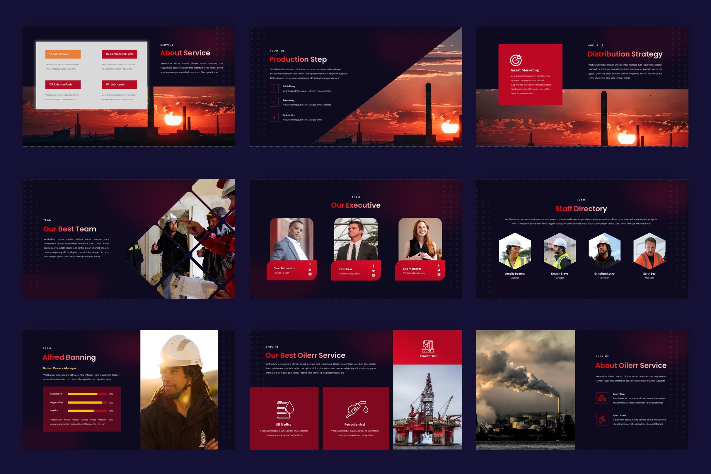Dark purple template with red elements.