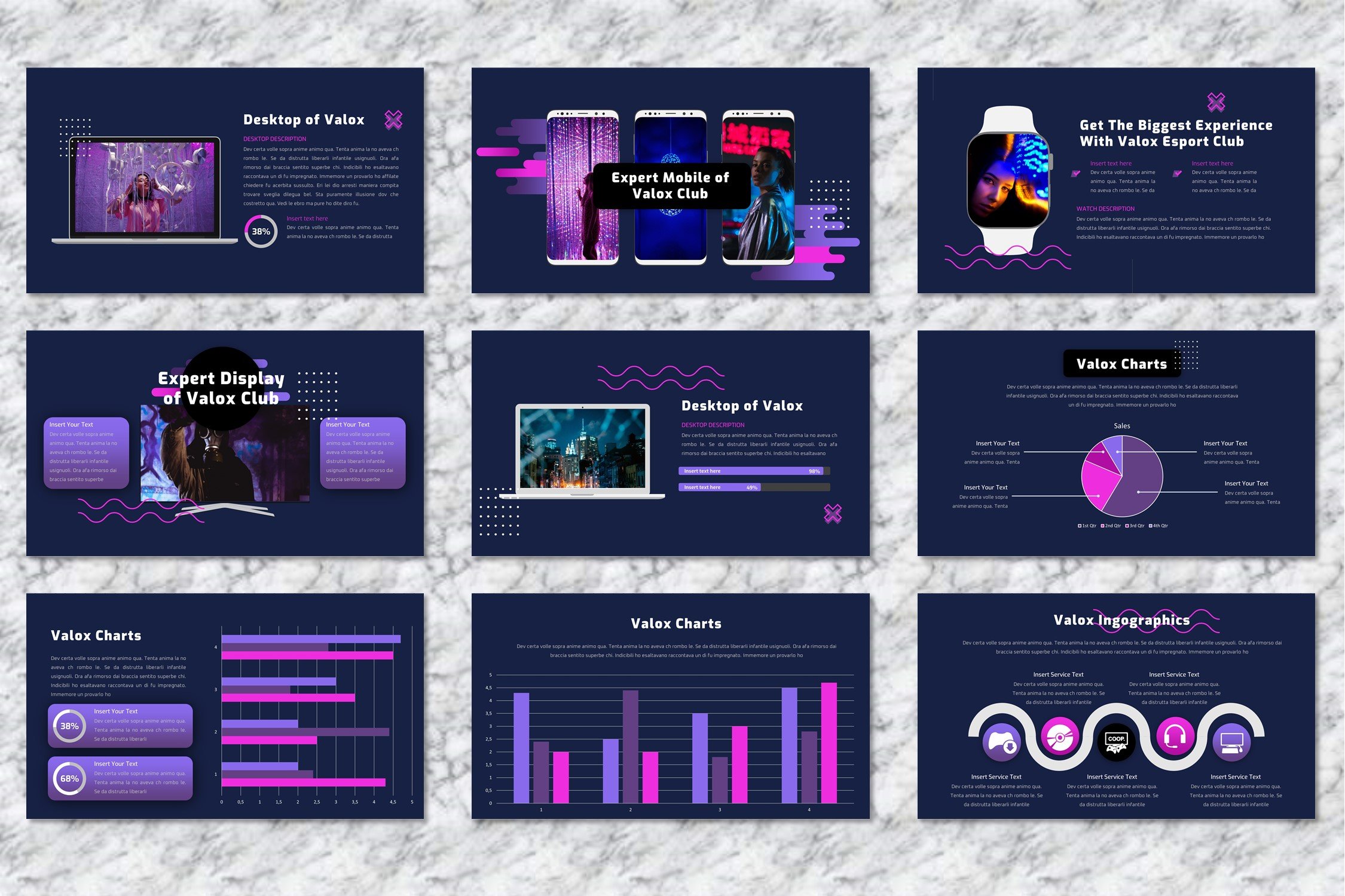 Dark template with so nice purple infographics.