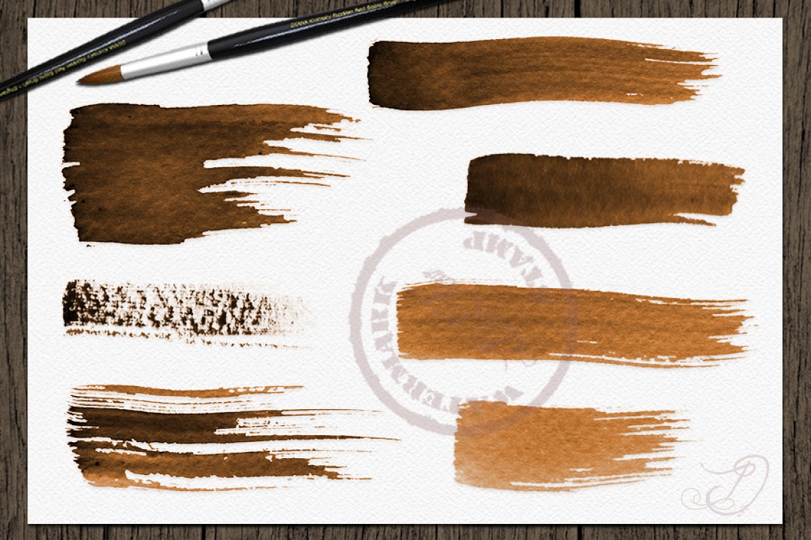 Brown brushes in different shapes.