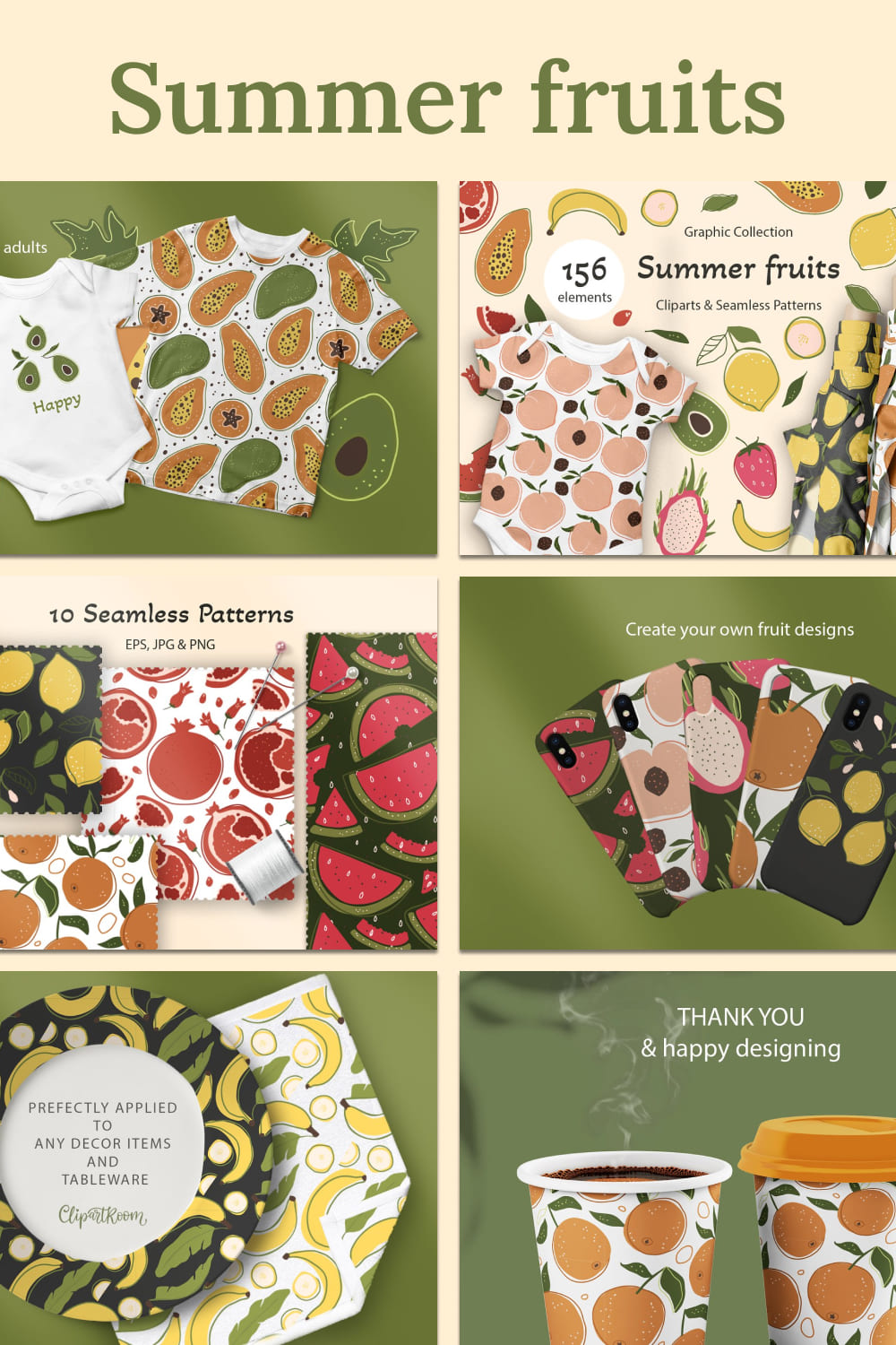 Summer fruits. big graphic set - pinterest image preview.