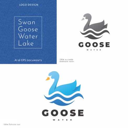 Swan Goose Water Lake Logo Design.