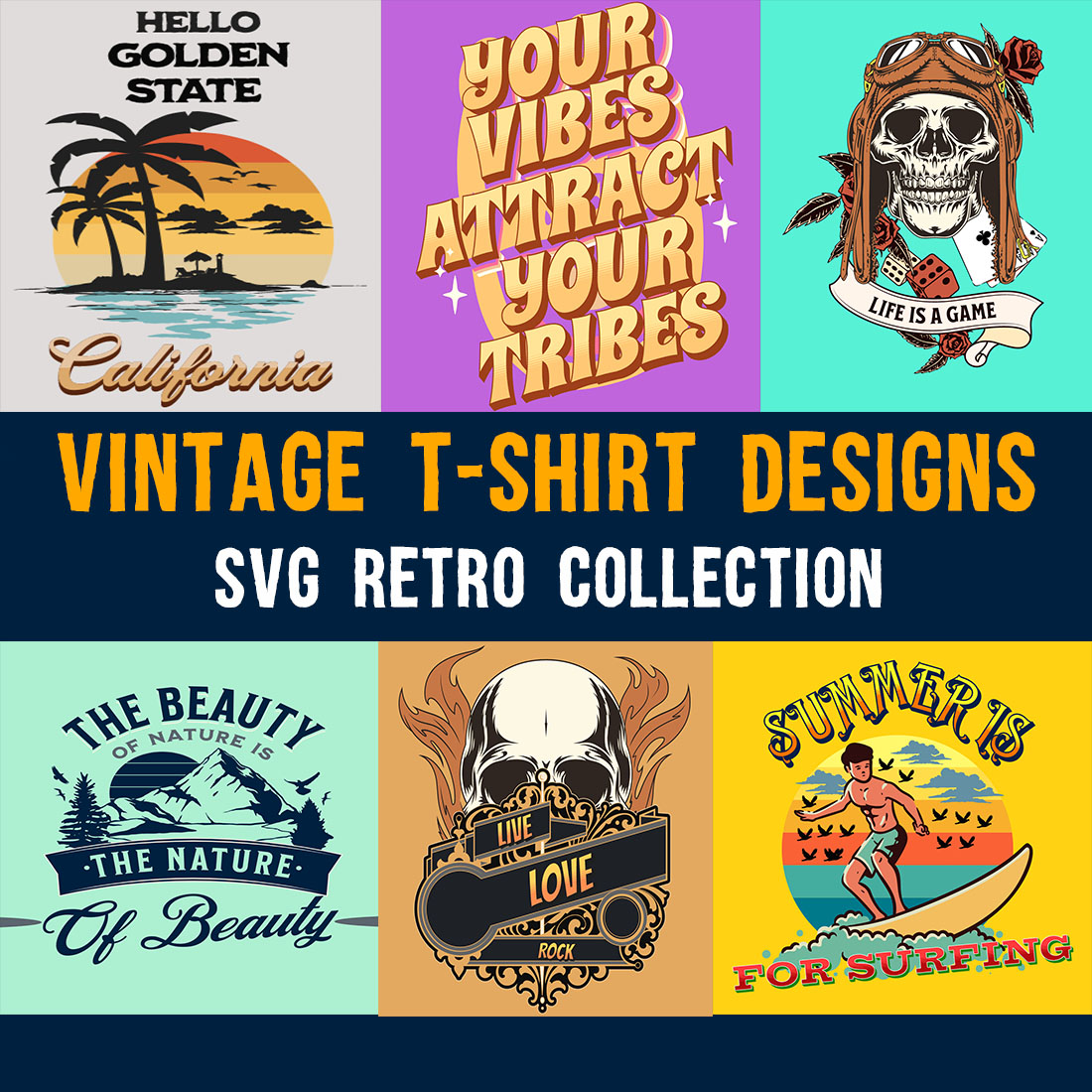 10 Vintage T-shirt Designs SVG Retro Collection - MasterBundles