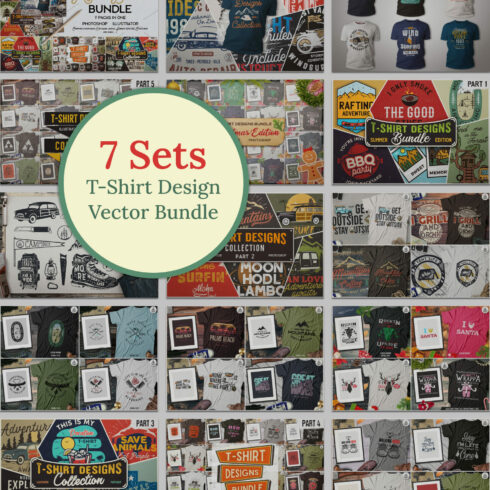 T-Shirt Design Vector Bundle! 7 Sets.