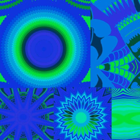 Blue Green Mandala Inspired Digital Papers Set of 25 Cover Image.