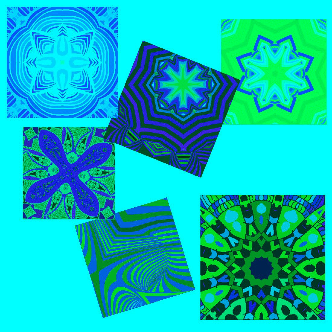 Blue Green Mandala Inspired Digital Papers Set of 25 Preview Image.