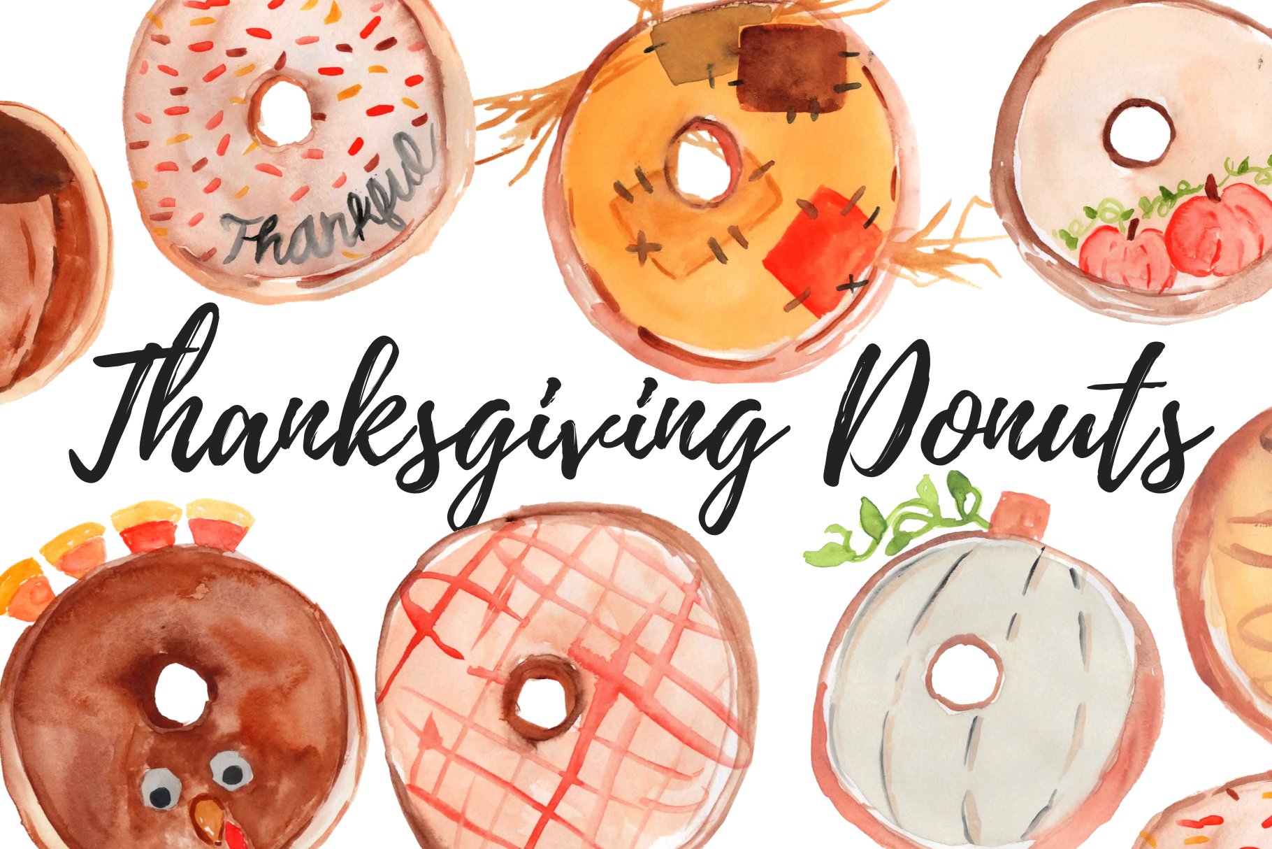 Tasty thanksgiving donuts illustrations.