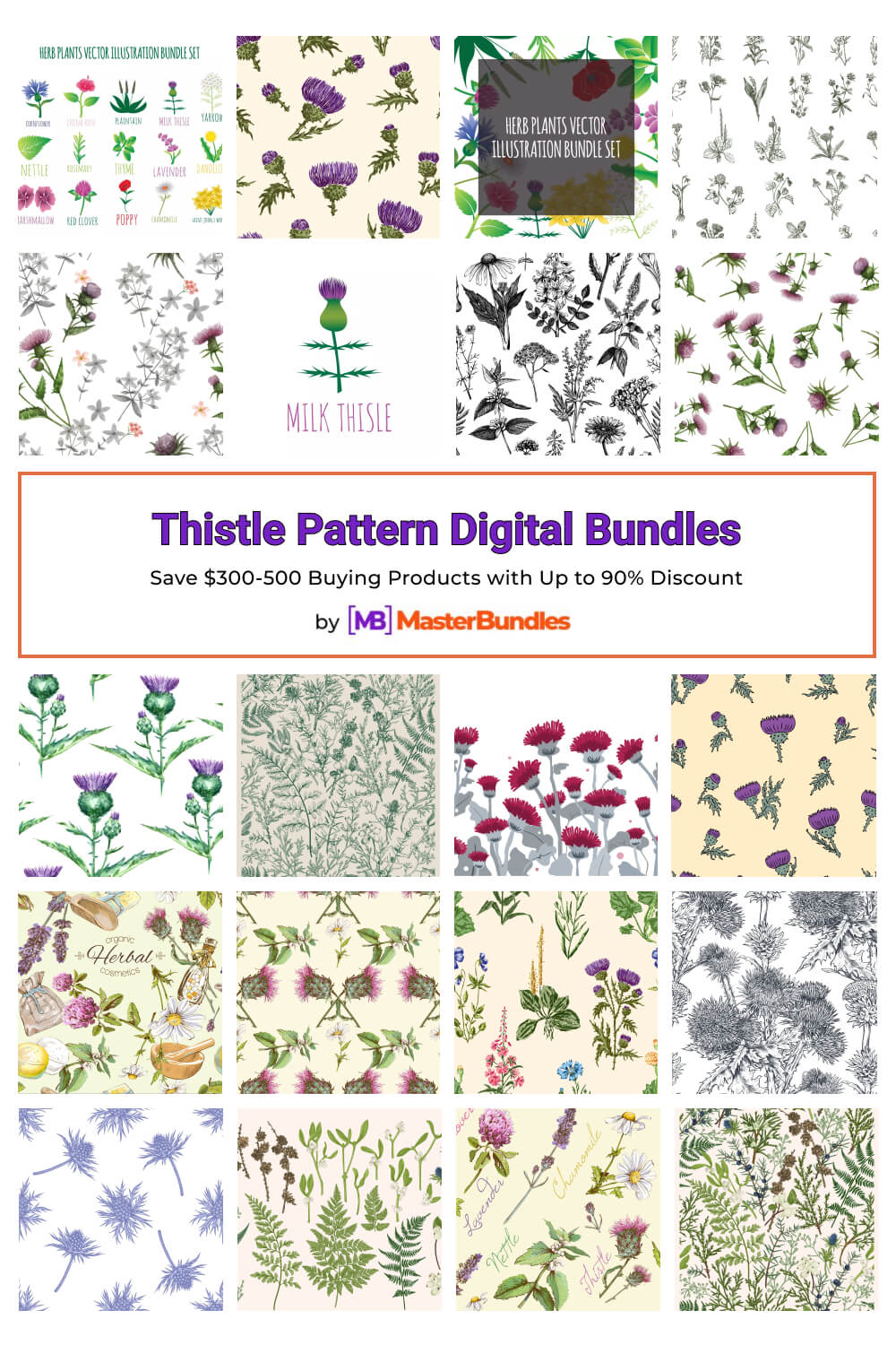 thistle pattern digital bundles pinterest image.