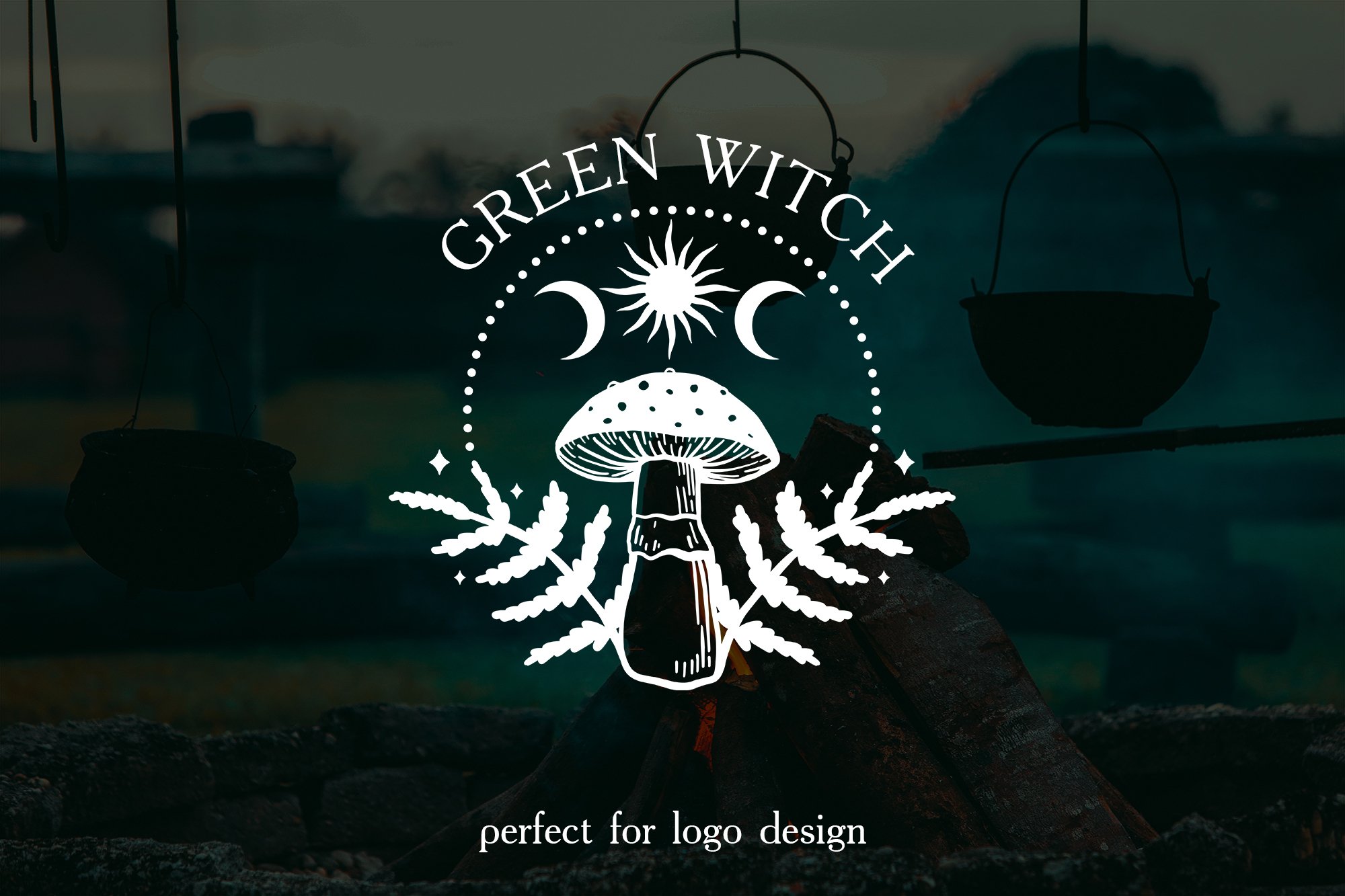 Witch magic mushroom logo.