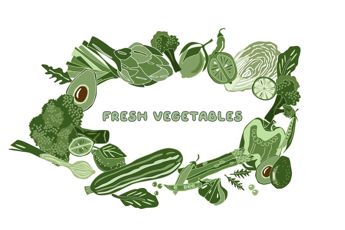 Fresh vegetables illustration set.