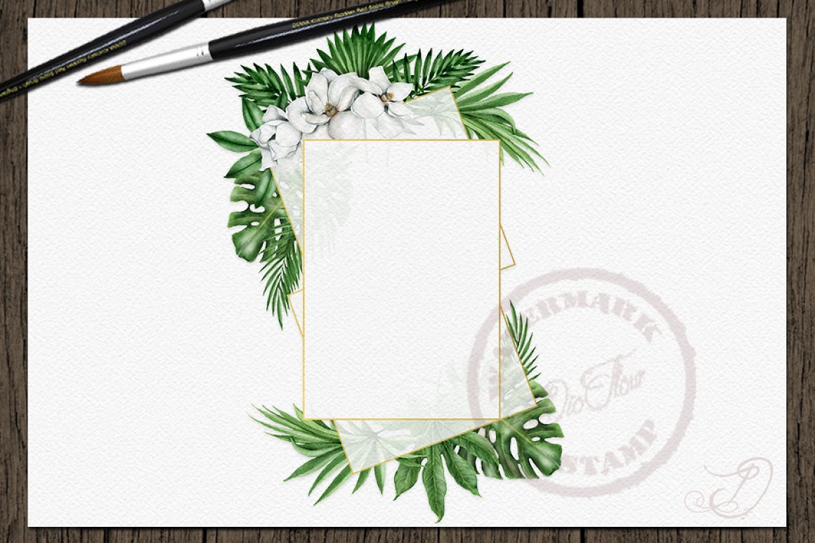 Classic shapek for frame with tropical leaves.