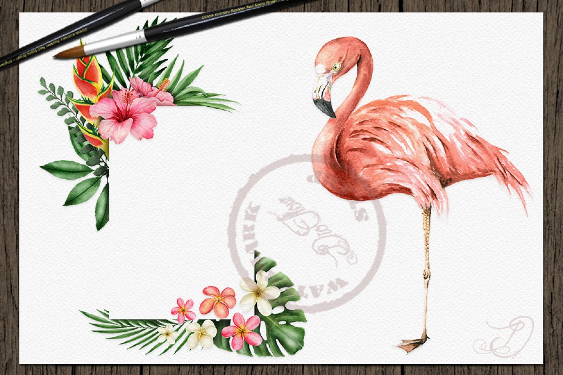 Tropical plants and flamingo for you.