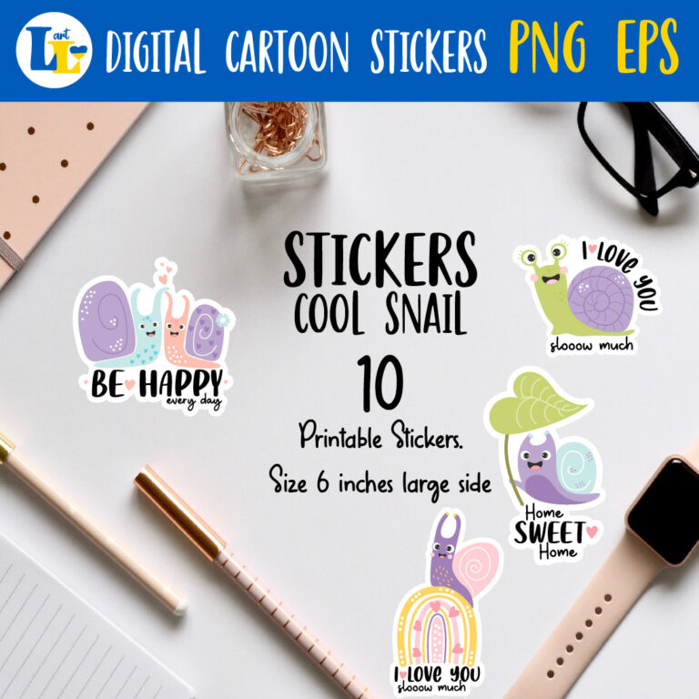 Cute Snails and Slogans Printable Digital Stickers - MasterBundles