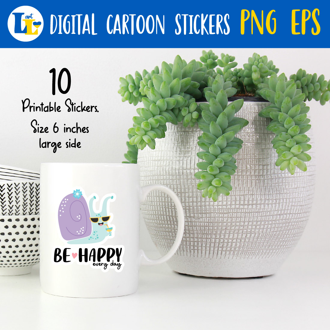 Cute Snails and Slogans Printable Digital Stickers previews.