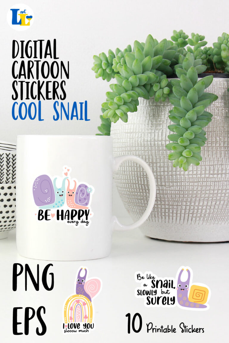 Cute Snails and Slogans Printable Digital Stickers - MasterBundles