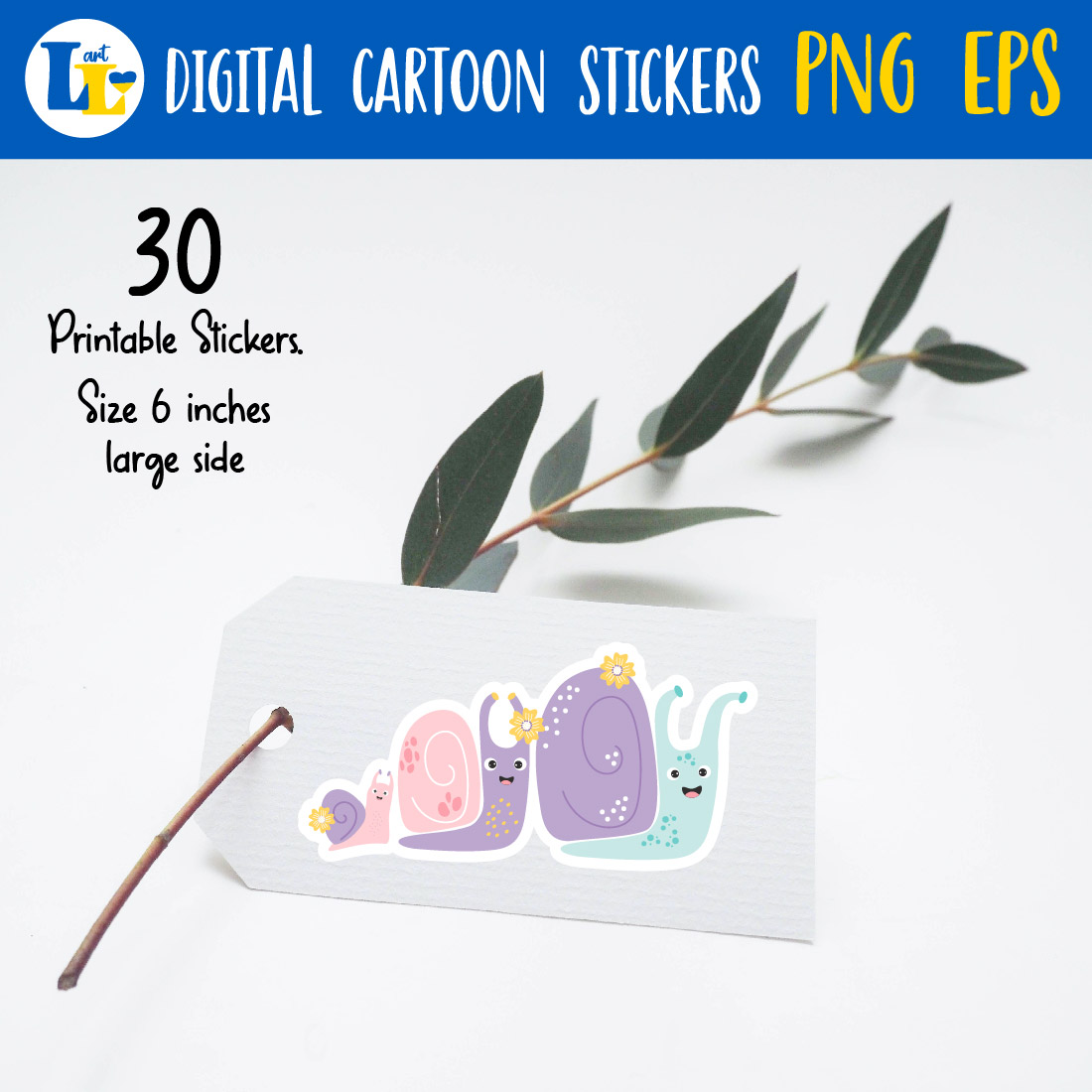 Cute Snails Printable Stickers Bundle PNG