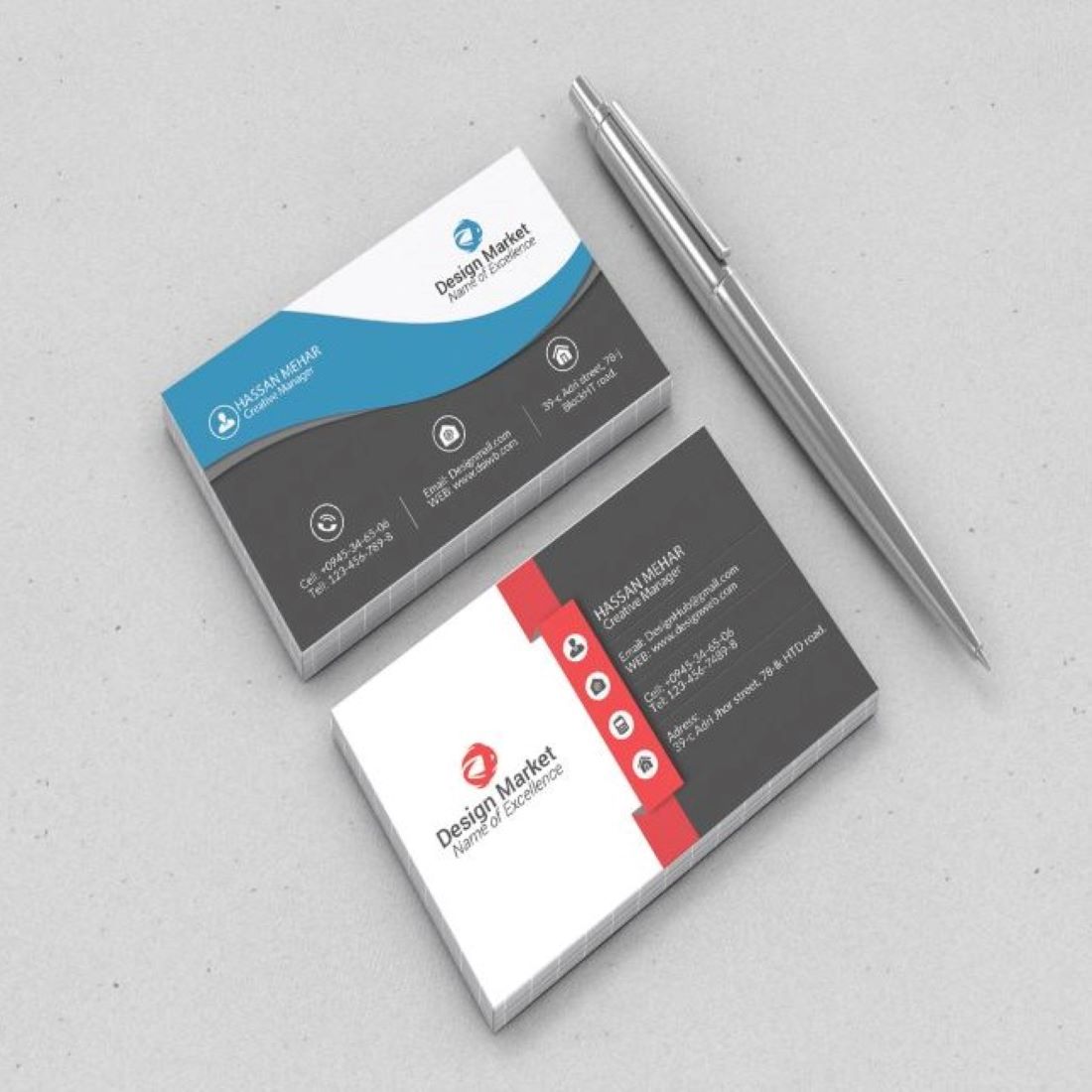 10 Professional Unique And Modern Double-Sided Business Card Design Templates Preview Image.