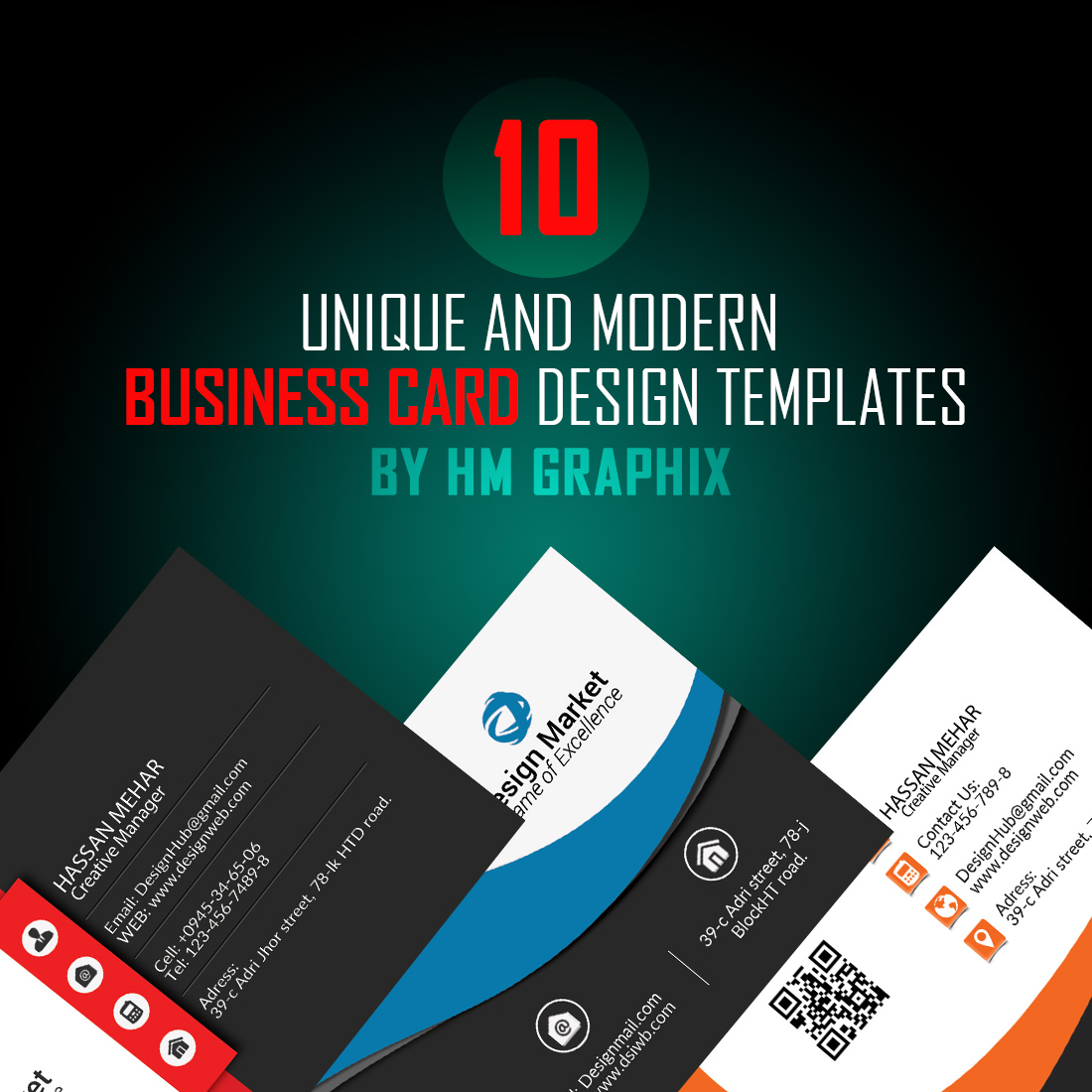 10 Professional Unique And Modern Double-Sided Business Card Design Templates Cover Image.